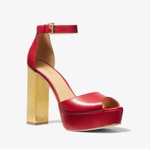 Michael Kors Red Heels with Gold Block Heel